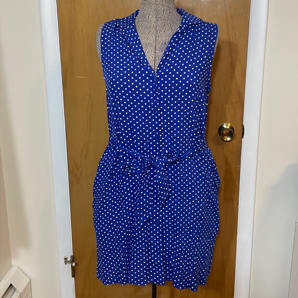 POPSUGAR NWT Womens Medium Blue and White Polka Dot Sleeveless Dress